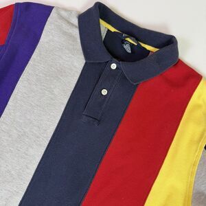 Vintage Land's End 90s Polo Shirt Men's L ColorBlock Stripe Preppy Rugby Casual